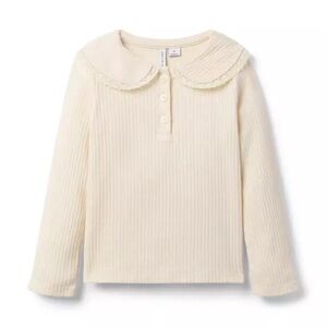 Janie and Jack | Ribbed Lace Collar Top, Nutmeg Cream